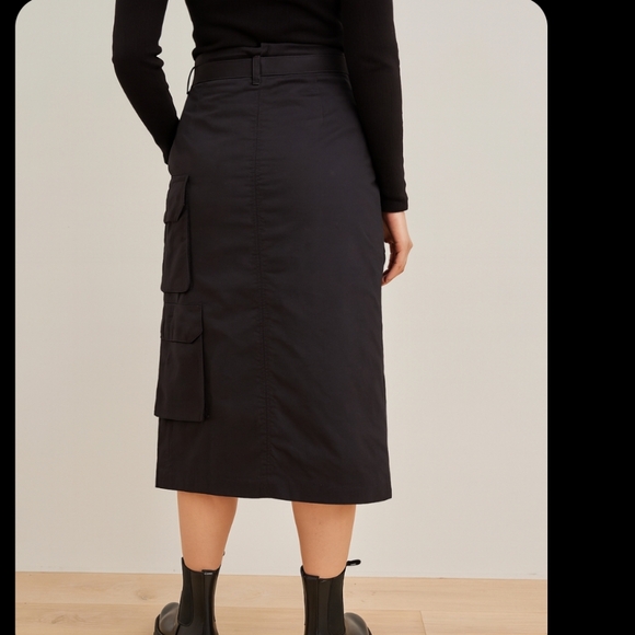 Urban Outfitters Black Wrap Cargo Midi Skirt with Belt | Size Small Petite - Picture 3 of 14